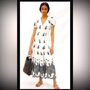 Anthropologie Not So Serious Contrast Embroidered Floral Wrap Midi Dress 
Small
